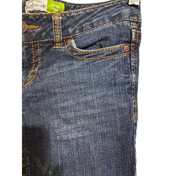 Aeropostale Bayla Skinny Low Rise Distressed Jeans Womens Sz 1/2 Reg Dark Wash - Picture 8 of 13